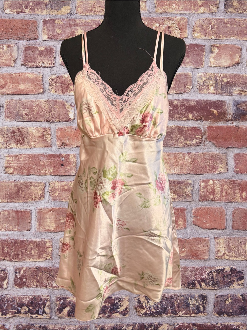 Y2K Secret Treasures Silky Floral Pink Lace Trim Slipdress